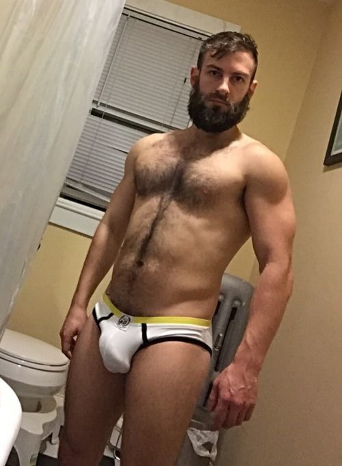 Hairy chest bulge