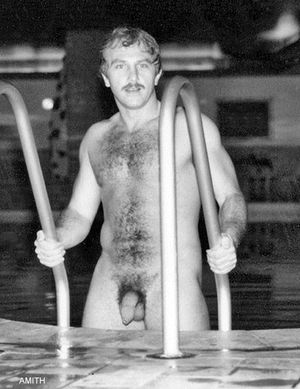 Nude emerging from pool