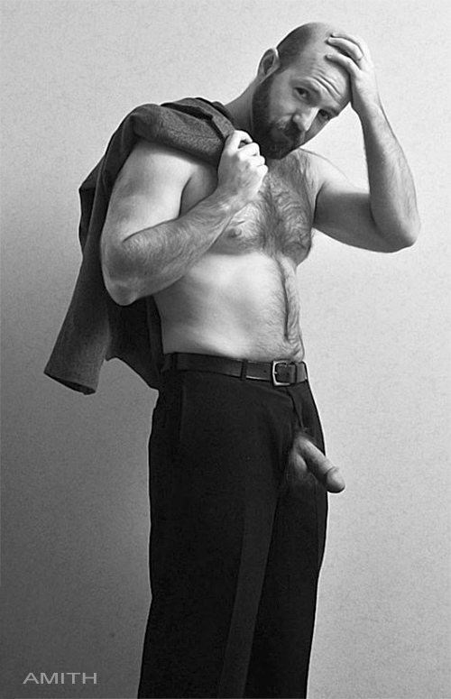 Bald man with pants on