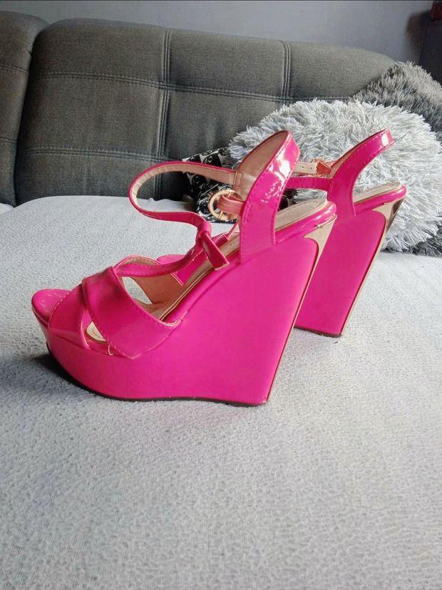 Hot pink wedge heels