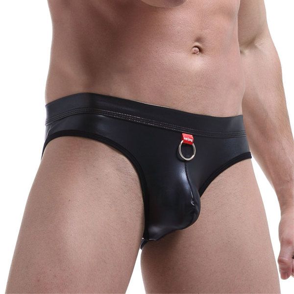 Sexy Faux Leather Hoop Rings Men's G-string Thong Underwear