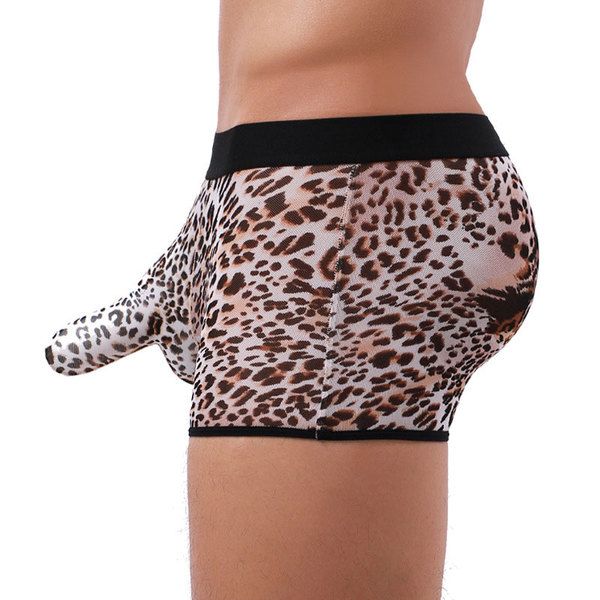 Sexy Leopard Men's Boxer Briefs Elephant Nose Bulge Boxer Briefs