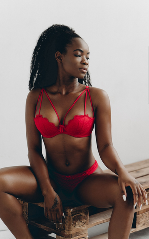 Beautiful Black Woman posing in Red bra and panties