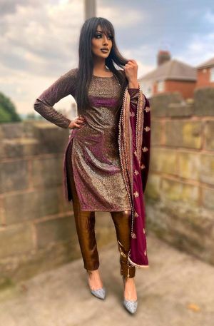 Me dressing up, traditional Indian sissy, makeup test with wig.