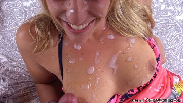 Cum drops fall on my boobs