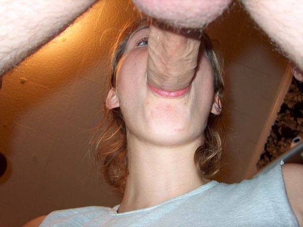 Great view of an amateur brunette being given a thick dick to suck on