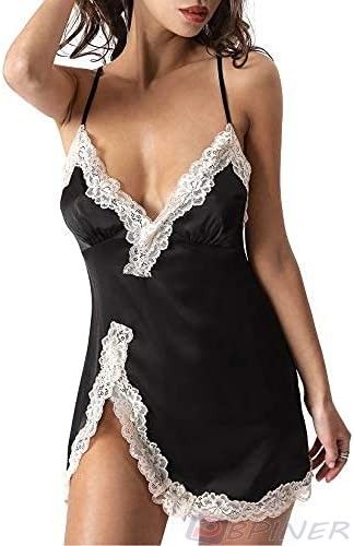 Sexy Trim Lace Nightgowns V Neck Halter Slips Side Open Sleepwear Chemise Babydoll Women Lingerie