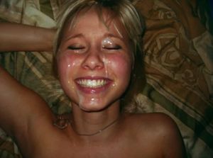 Cute amateur blond teen smiling with her facial
