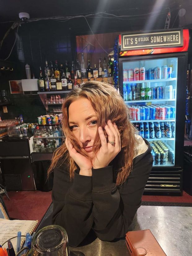 Pam tending bar