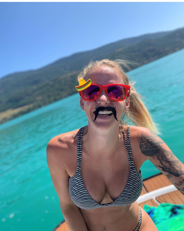 big tit milf with fake mustache