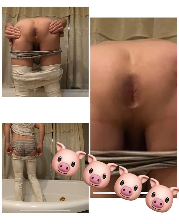 Spreading cheeks for all to see the tiny hole