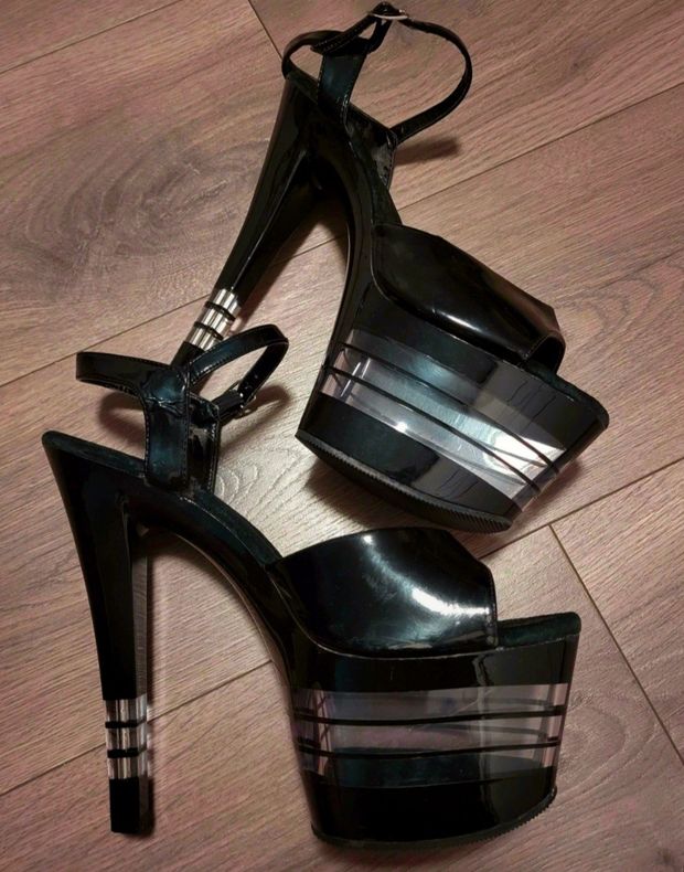 Hot black transparent high heels for pole dancing