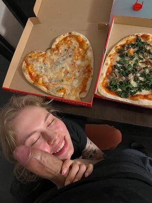 She loves pizza and my cock!