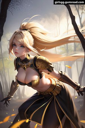 Bella busty blonde armored anime babe