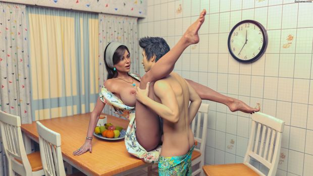 Lad fucks hot housewife on a table