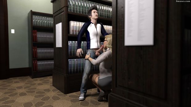 Teacher blows her student in a library