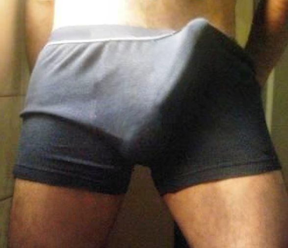 Man in shorts with huge erection
