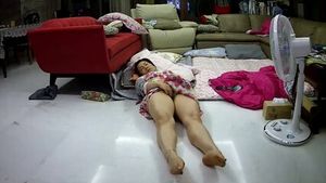 Asian mothers languid masturbation on the floor