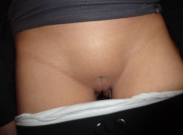 The wife showing her freshly shaved pussy