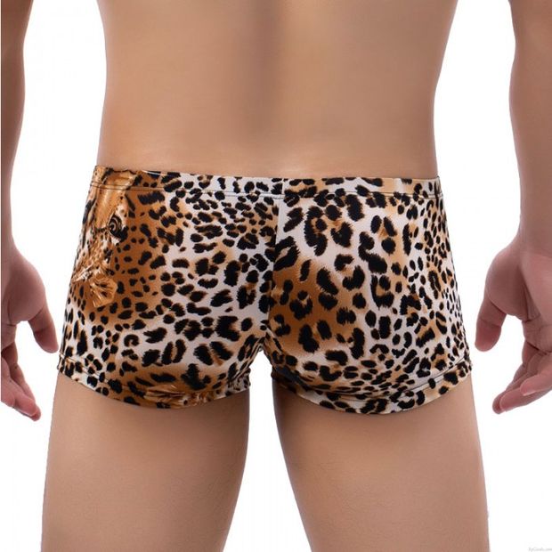 Sexy Tiger Print Leopard Bulge Pouch Boxer Thong Underwear Lingerie For Men Briefs Low Rise Panties