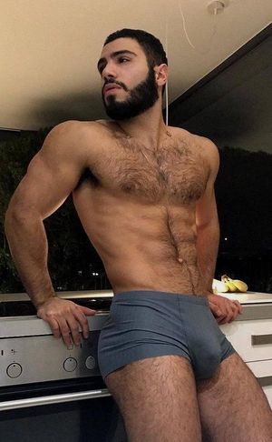 Shirtless Male Beefcake Muscular Body Hairy Chest Beard