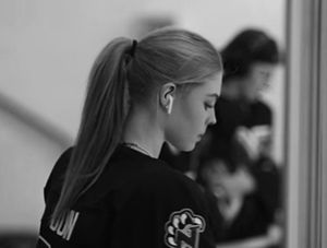 Molly ponytail and headphones