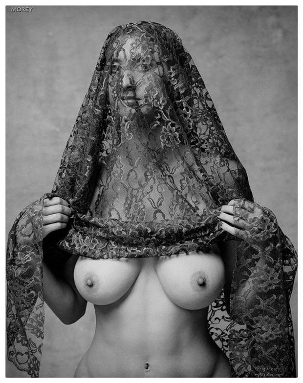 Lace on her face.
