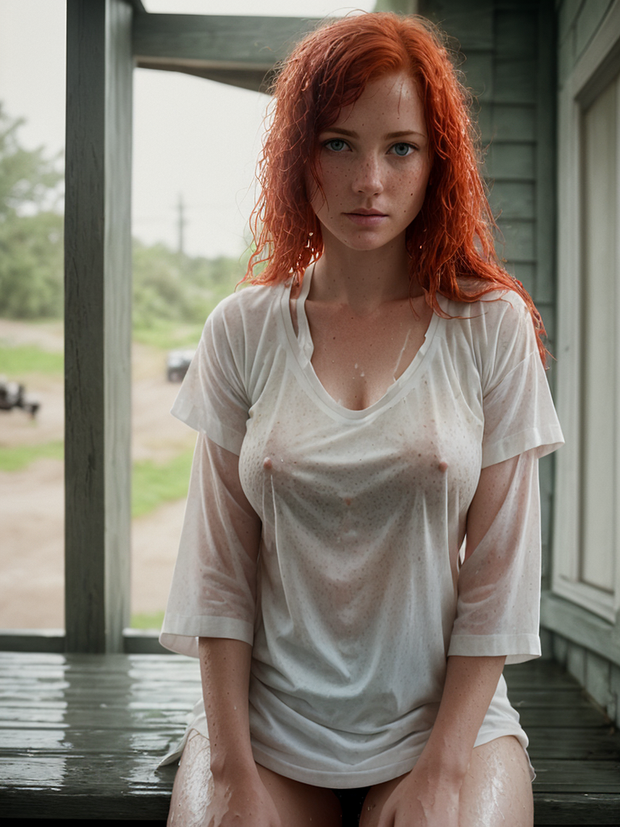 AI Art - Wet Redhead