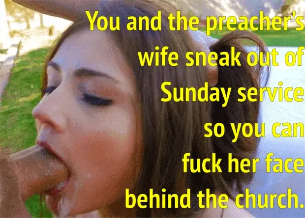 Preacher's cheating wife lets you fuck her face behind the church