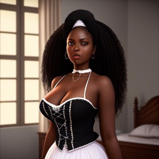 Sexy black woman in maid costume