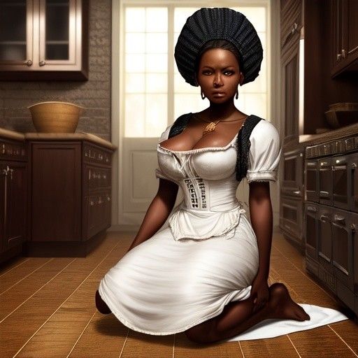 Ebony maid doing work