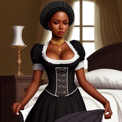 Sexy black maid folds sheet