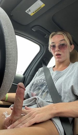horny blond shemale in car