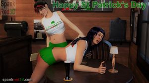 St Patrick's Day spanking with a paddle in the pub in her cute outfit