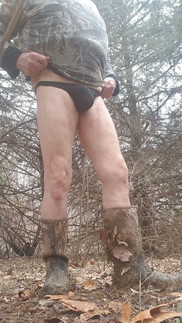 Hike in bulging black thong public land