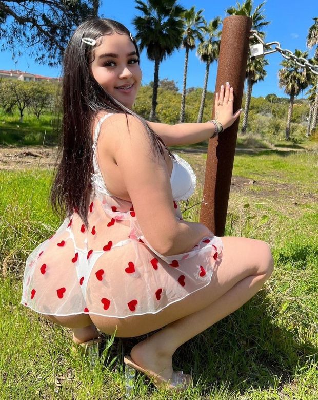 Val heart lingerie squatting
