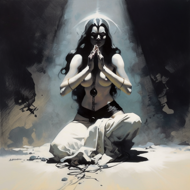 Nude cultist praying