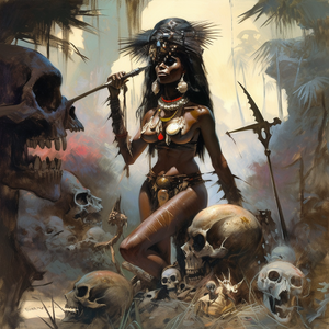 Witch doctor in a swamp of skulls
