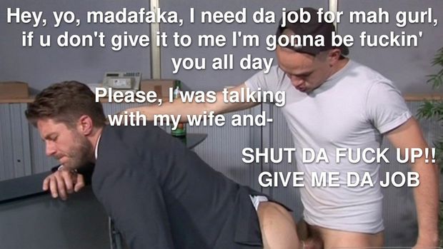 This redneck heard somewhere that all suited men are fags that will do anything for cock, this poor straight man has to deal with that lie