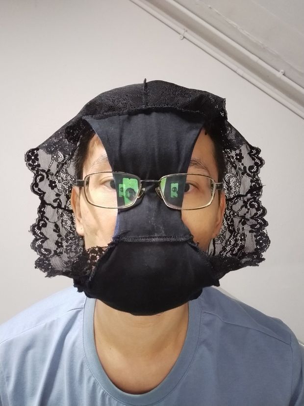 Panty on head.