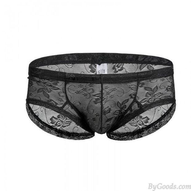 Sexy Sheer Mesh Flower Lace Thong Lingerie For Men Low Rise Breathable Underpants Sissy Underwear Boxer Briefs
