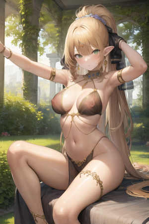 A bit of fun in the garden with a gorgeous elven harem dancer