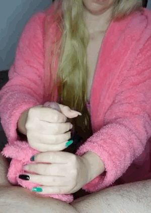 TiaBalton jerking your cock with her fur robe