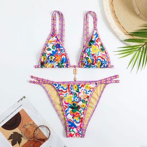 Sexy Volkstotem Blume Bikini-Strand Bademode Badeanzug-Riemen Bunt Zwei Stück Damen Badeanzüge