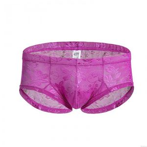 Sexy Schier Gittergewebe Blume Spitze Tanga Dessous für Männer Low Rise Atmungsaktive Unterhose Sissy Boxershorts Unterwäsche
