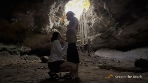 Latina couple found this hidden cave close to the beach and celebrated with blowjob