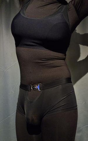 crossdresser sissy bodysuit leggings bulge