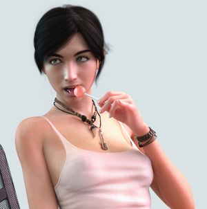 Saki sucks a lolipop