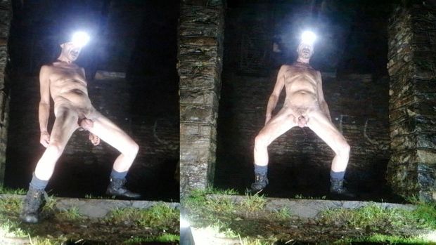 Guy posing naked in public park