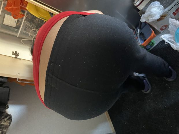Mom’s fat ass with her sweat pants on